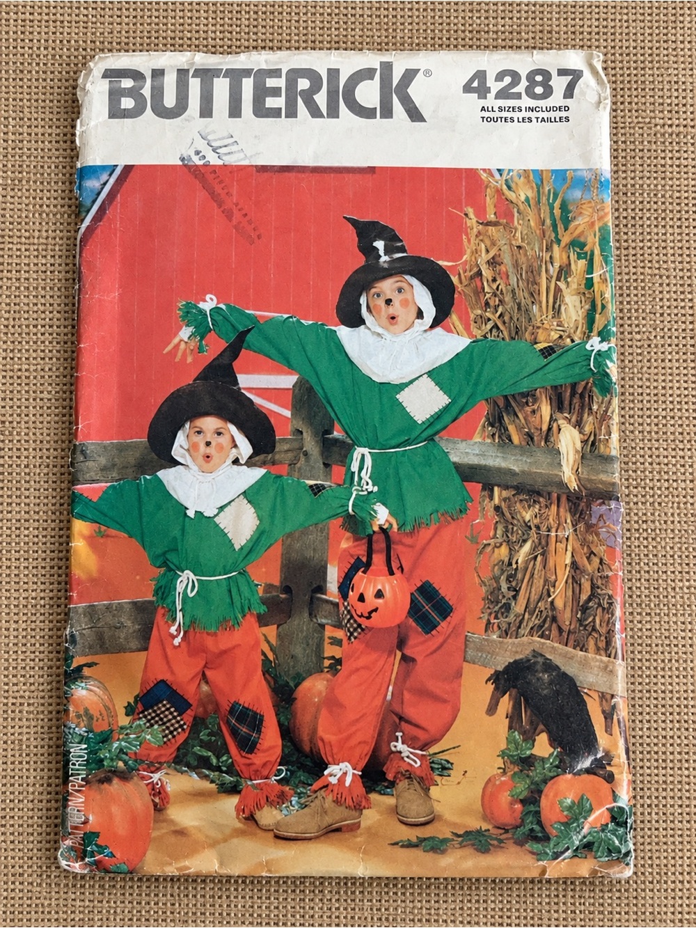 Butterick 4287 Vintage 1989 Kids Scarecrow Halloween Costume Sewing Pattern 4-14